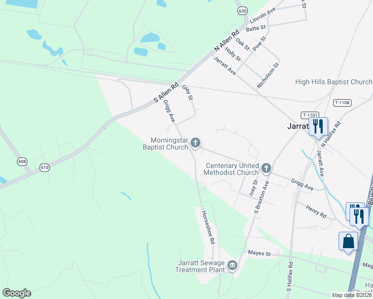 map of restaurants, bars, coffee shops, grocery stores, and more near 31 Horseshoe Road in Jarratt