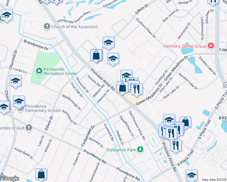 map of restaurants, bars, coffee shops, grocery stores, and more near 4694 Hanover Court in Virginia Beach
