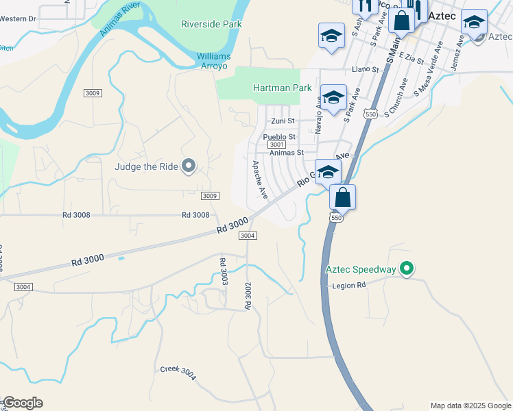 map of restaurants, bars, coffee shops, grocery stores, and more near 827 Apache Place in Aztec