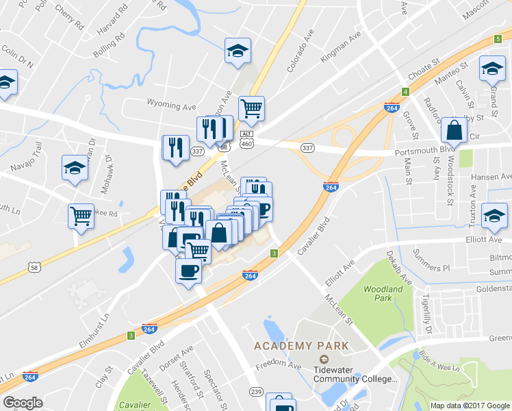 map of restaurants, bars, coffee shops, grocery stores, and more near 2022 McLean Street in Portsmouth