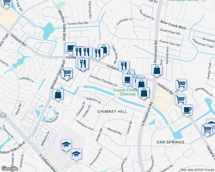 map of restaurants, bars, coffee shops, grocery stores, and more near 3857 Chimney Creek Drive in Virginia Beach