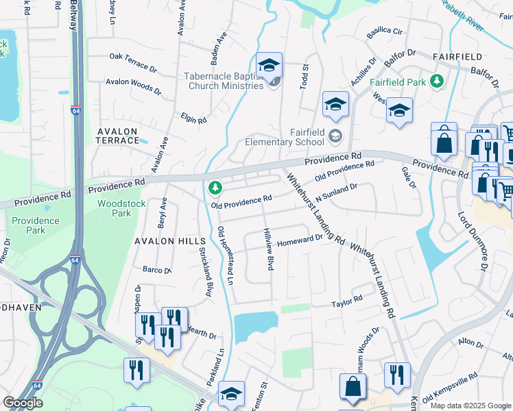 map of restaurants, bars, coffee shops, grocery stores, and more near 901 Hillview Boulevard in Virginia Beach