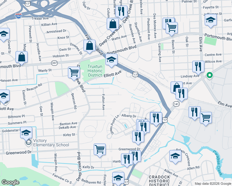 map of restaurants, bars, coffee shops, grocery stores, and more near 208 Baldwin Avenue in Portsmouth