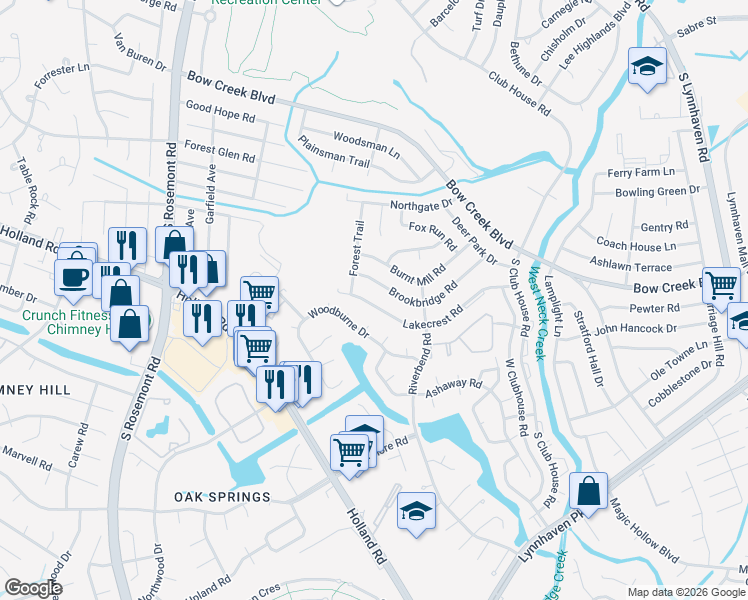 map of restaurants, bars, coffee shops, grocery stores, and more near 3329 Brookbridge Road in Virginia Beach