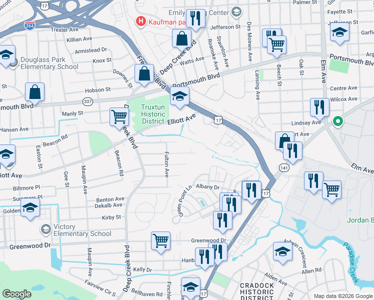 map of restaurants, bars, coffee shops, grocery stores, and more near 208 Baldwin Avenue in Portsmouth
