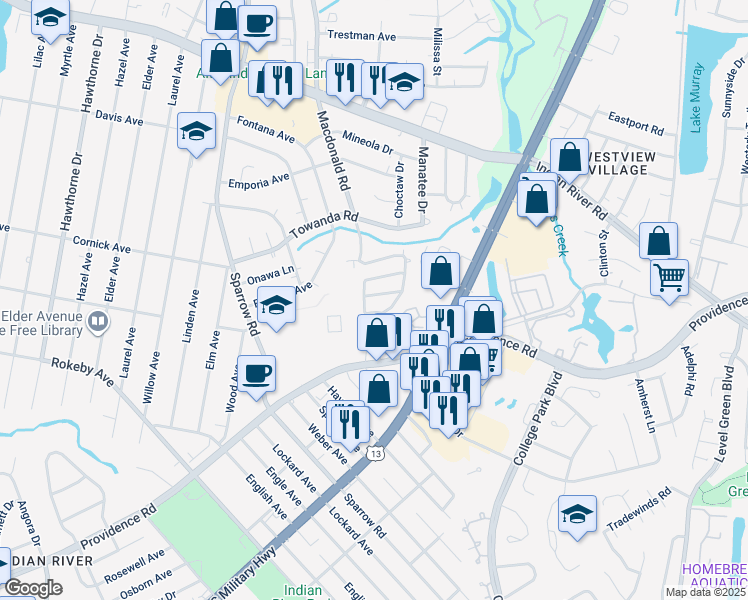 map of restaurants, bars, coffee shops, grocery stores, and more near 1013 Luxor Avenue in Chesapeake