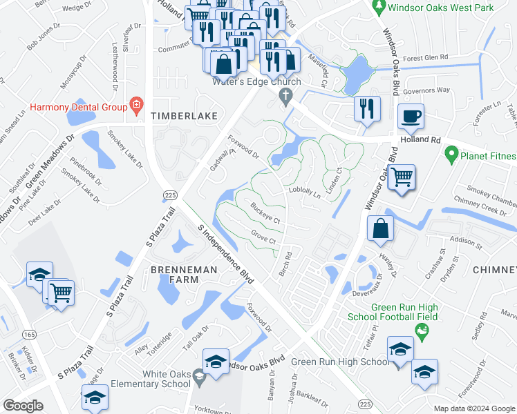 map of restaurants, bars, coffee shops, grocery stores, and more near 4236 Buckeye Court in Virginia Beach