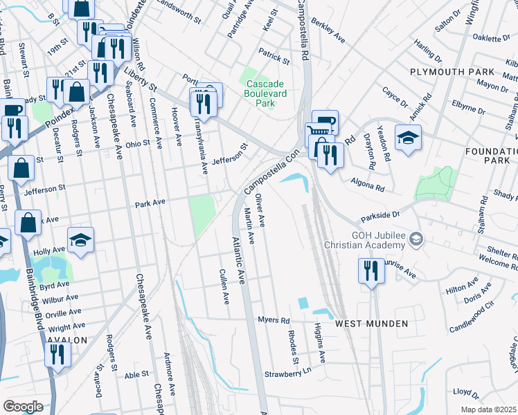 map of restaurants, bars, coffee shops, grocery stores, and more near 1415 Oliver Avenue in Chesapeake