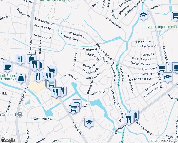 map of restaurants, bars, coffee shops, grocery stores, and more near 3300 Brookbridge Road in Virginia Beach