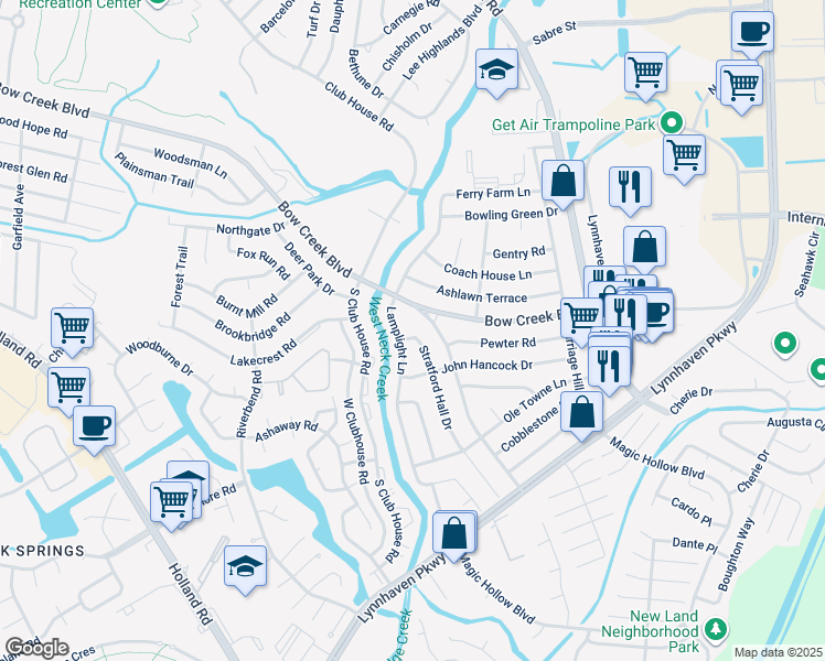 map of restaurants, bars, coffee shops, grocery stores, and more near 804 Stratford Hall Drive in Virginia Beach