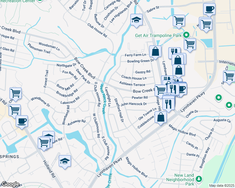 map of restaurants, bars, coffee shops, grocery stores, and more near 809 Kings Arms Drive in Virginia Beach