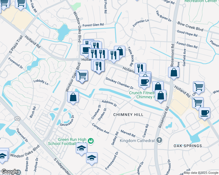 map of restaurants, bars, coffee shops, grocery stores, and more near 3804 Chimney Creek Drive in Virginia Beach
