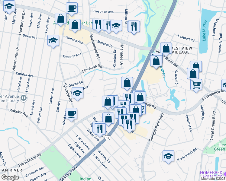 map of restaurants, bars, coffee shops, grocery stores, and more near 2949 Queen City Road in Virginia Beach