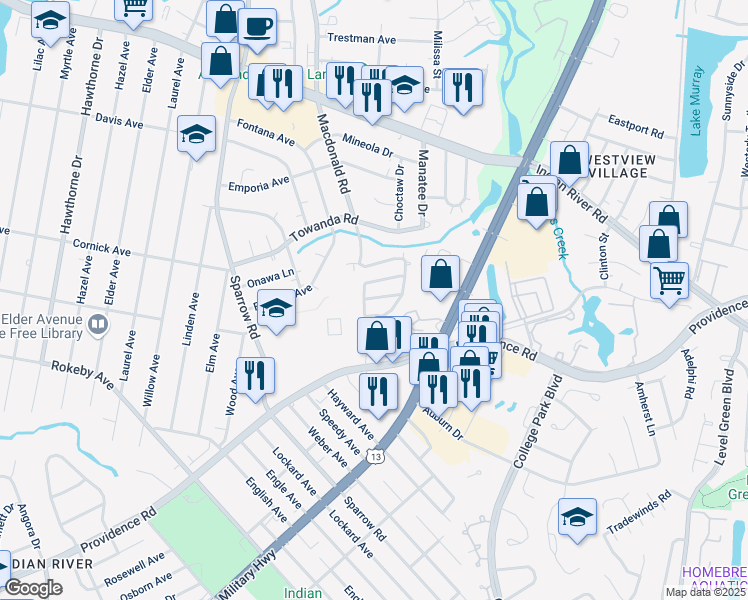 map of restaurants, bars, coffee shops, grocery stores, and more near 1013 Luxor Avenue in Chesapeake