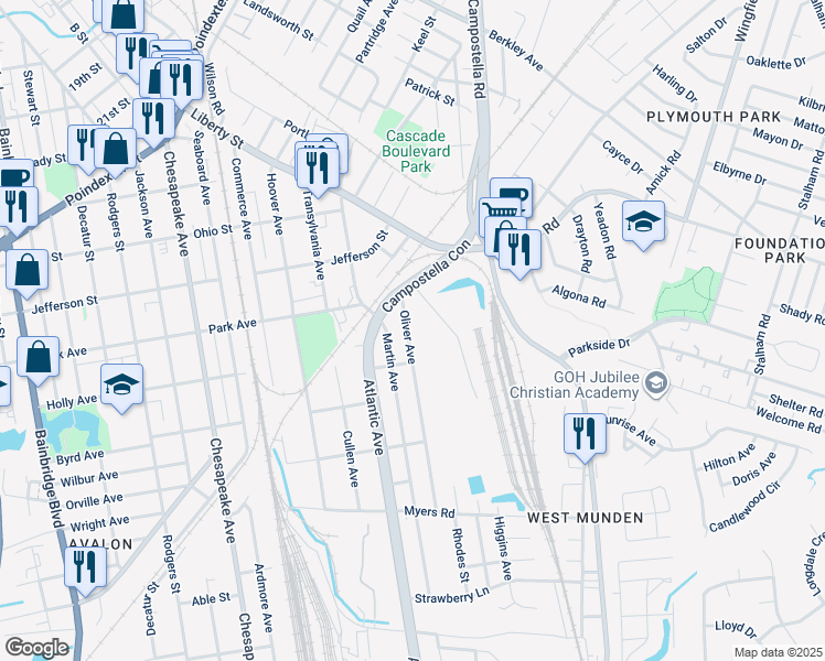 map of restaurants, bars, coffee shops, grocery stores, and more near 1416 Oliver Avenue in Chesapeake
