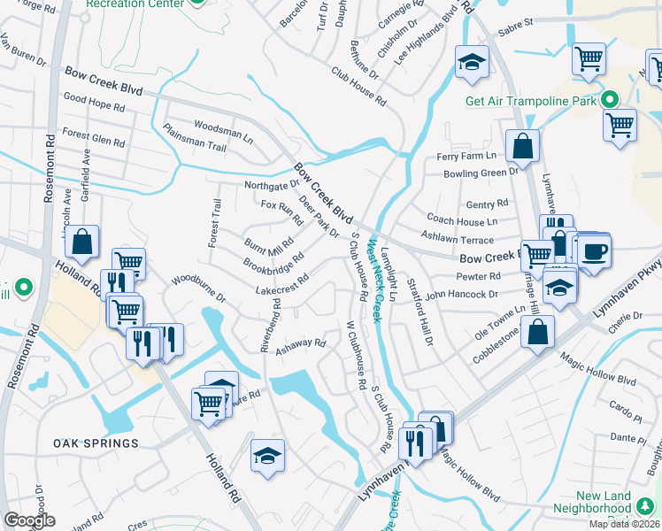 map of restaurants, bars, coffee shops, grocery stores, and more near 3219 Lakecrest Road in Virginia Beach