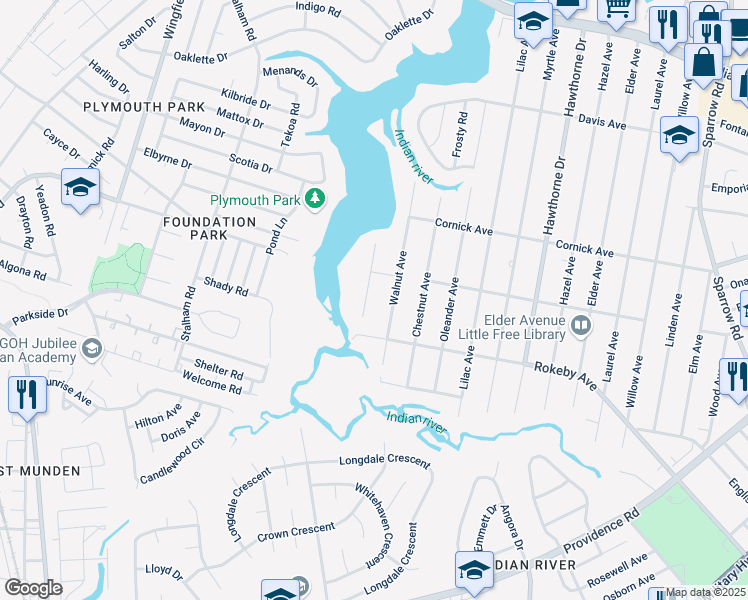 map of restaurants, bars, coffee shops, grocery stores, and more near 1513 Philmont Avenue in Chesapeake