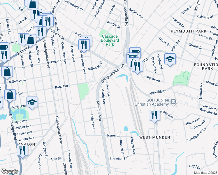 map of restaurants, bars, coffee shops, grocery stores, and more near 1416 Oliver Avenue in Chesapeake