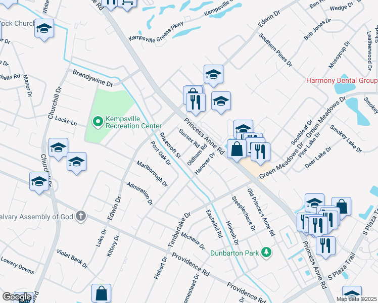 map of restaurants, bars, coffee shops, grocery stores, and more near 824 Moffat Lane in Virginia Beach