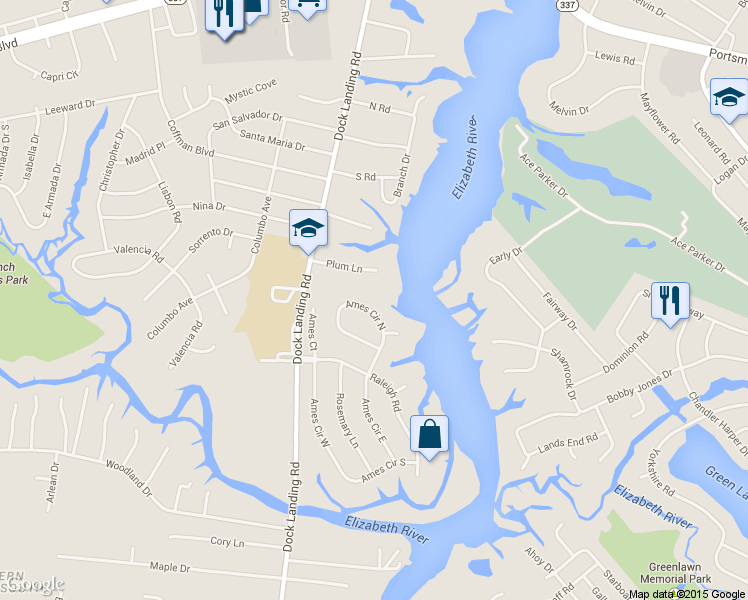 map of restaurants, bars, coffee shops, grocery stores, and more near 2029 Ames Circle North in Chesapeake