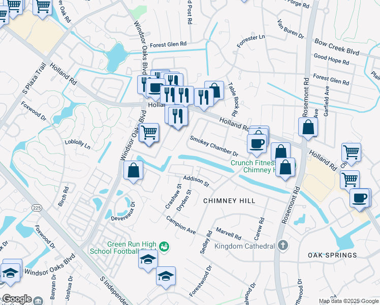 map of restaurants, bars, coffee shops, grocery stores, and more near 3766 Chimney Creek Drive in Virginia Beach
