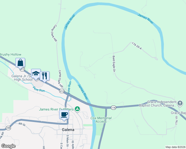 map of restaurants, bars, coffee shops, grocery stores, and more near 1362 Bald Eagle Drive in Galena