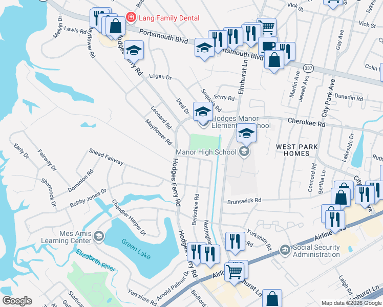 map of restaurants, bars, coffee shops, grocery stores, and more near 204 Tudor Road in Portsmouth
