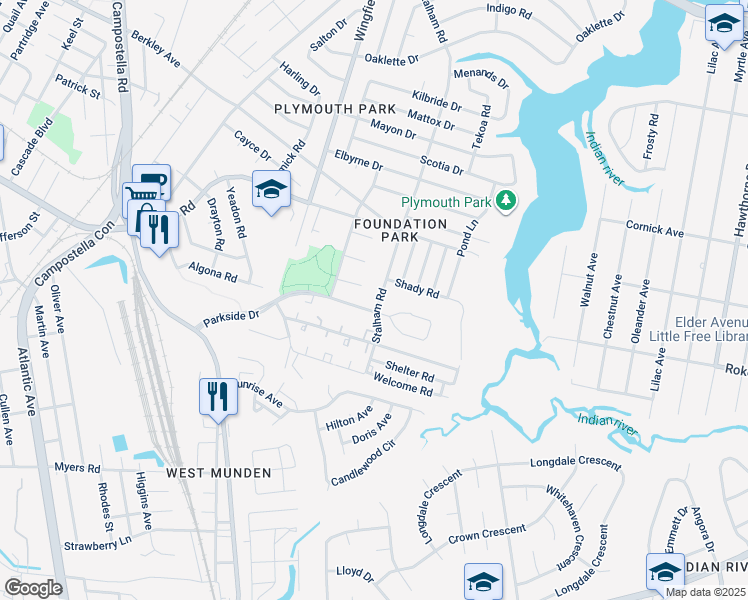map of restaurants, bars, coffee shops, grocery stores, and more near 2109 Stalham Road in Chesapeake