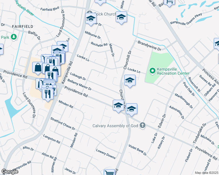map of restaurants, bars, coffee shops, grocery stores, and more near 5016 Lobaugh Drive in Virginia Beach