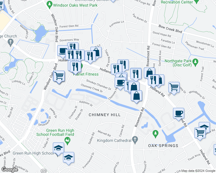 map of restaurants, bars, coffee shops, grocery stores, and more near 3494 Smokey Chamber Drive in Virginia Beach