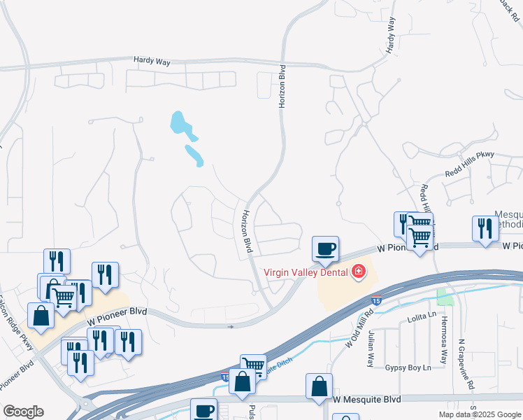 map of restaurants, bars, coffee shops, grocery stores, and more near 460 Glade Road in Mesquite