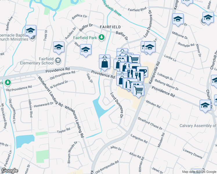 map of restaurants, bars, coffee shops, grocery stores, and more near 913 Lord Dunmore Drive in Virginia Beach