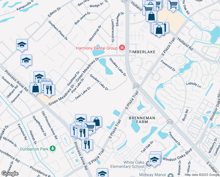 map of restaurants, bars, coffee shops, grocery stores, and more near 4400 Smokey Lake Drive in Virginia Beach
