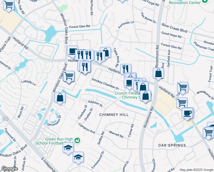 map of restaurants, bars, coffee shops, grocery stores, and more near 3607 Smokey Chamber Drive in Virginia Beach