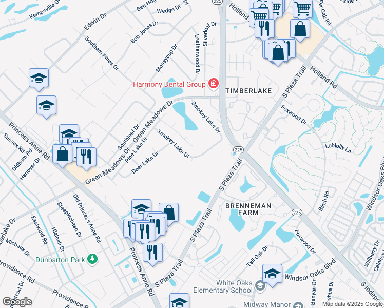 map of restaurants, bars, coffee shops, grocery stores, and more near 4400 Smokey Lake Drive in Virginia Beach