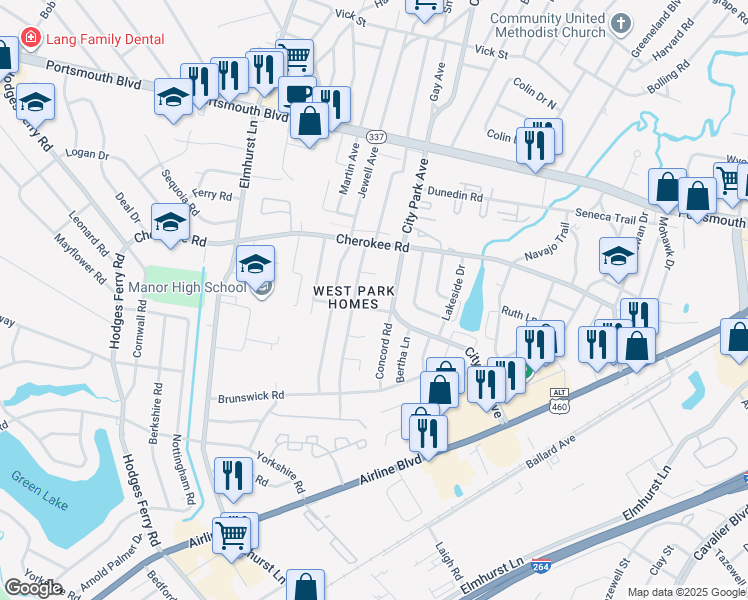 map of restaurants, bars, coffee shops, grocery stores, and more near 804 Dixon Road in Portsmouth
