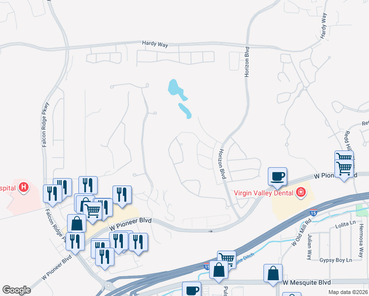 map of restaurants, bars, coffee shops, grocery stores, and more near 468 Apogee Crest Street in Mesquite