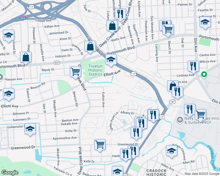 map of restaurants, bars, coffee shops, grocery stores, and more near 208 Baldwin Avenue in Portsmouth