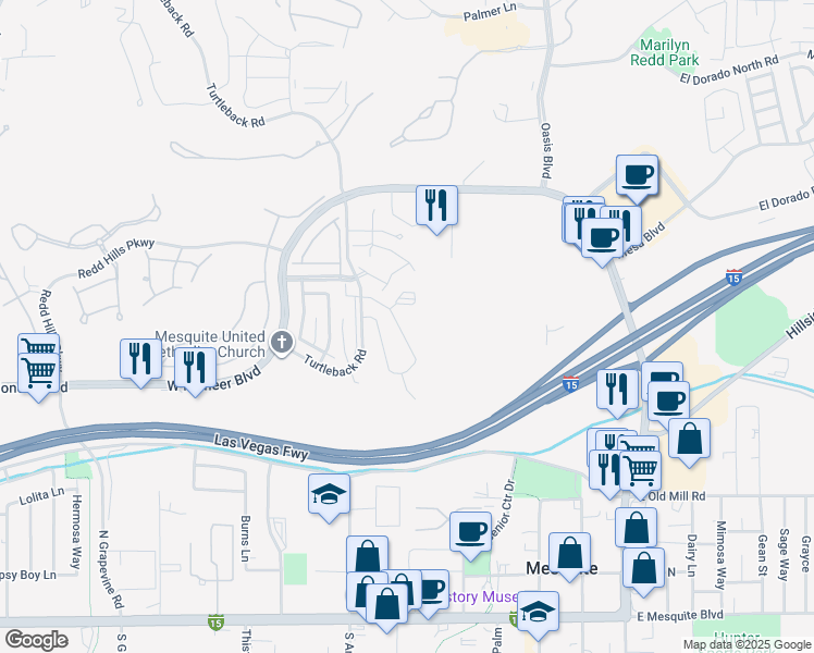 map of restaurants, bars, coffee shops, grocery stores, and more near 260 Haley Way in Mesquite