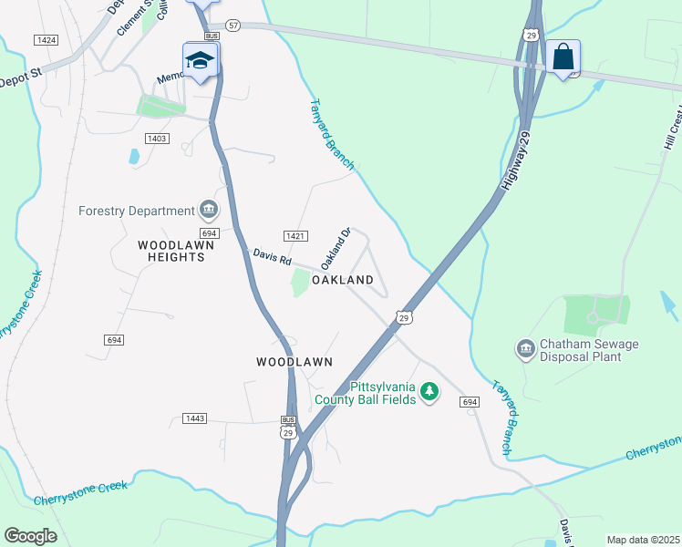 map of restaurants, bars, coffee shops, grocery stores, and more near 639 Oakland Drive in Chatham