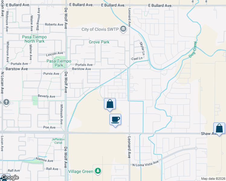 map of restaurants, bars, coffee shops, grocery stores, and more near 3673 Artistry Way in Clovis