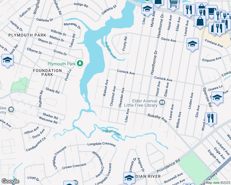 map of restaurants, bars, coffee shops, grocery stores, and more near 1502 Chestnut Avenue in Chesapeake