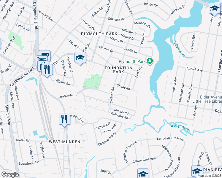 map of restaurants, bars, coffee shops, grocery stores, and more near 2107 Stalham Road in Chesapeake
