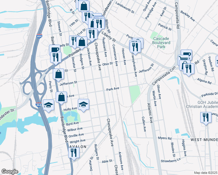 map of restaurants, bars, coffee shops, grocery stores, and more near 1336 Seaboard Avenue in Chesapeake