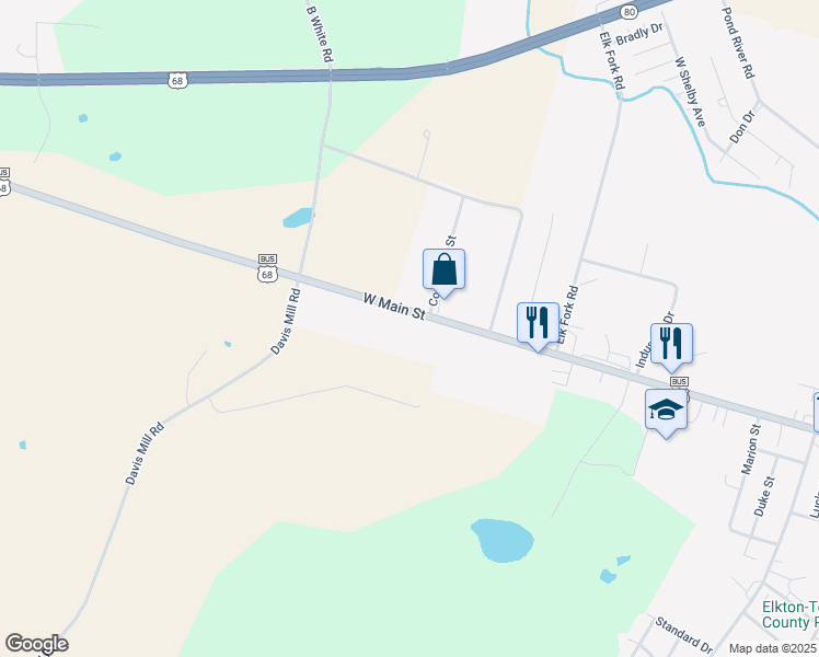 map of restaurants, bars, coffee shops, grocery stores, and more near 1249 Jefferson Davis Highway in Hopkinsville