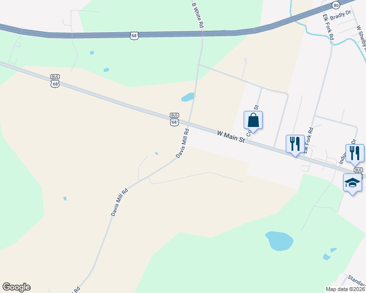 map of restaurants, bars, coffee shops, grocery stores, and more near 205 Davis Mill Road in Elkton