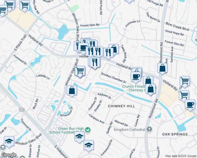 map of restaurants, bars, coffee shops, grocery stores, and more near 3766 Chimney Creek Drive in Virginia Beach