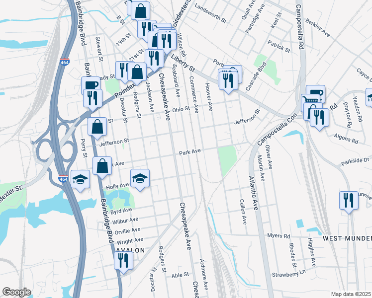 map of restaurants, bars, coffee shops, grocery stores, and more near 1400 Seaboard Avenue in Chesapeake