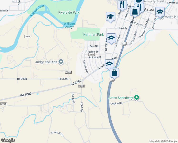 map of restaurants, bars, coffee shops, grocery stores, and more near 822 Apache Avenue in Aztec