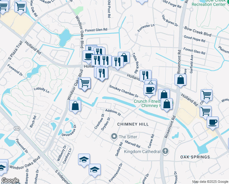 map of restaurants, bars, coffee shops, grocery stores, and more near 3804 Chimney Creek Drive in Virginia Beach